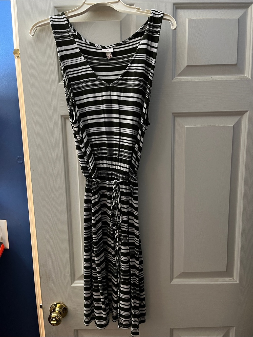 Merona Olive Green and White Striped Sleeveless Maxi Dress